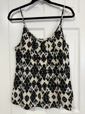 LOFT Top Size M Linen & Rayon Black On Tan Spaghetti Strap BoHo Tank